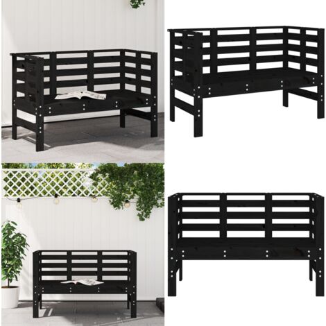 Banc de jardin noir 111,5x53x71 cm bois massif de pin - Banc De Jardin - Banc Extérieur - Mobilier De Jardin - Chaise Longue - Meubles De Jardin - Home & Living