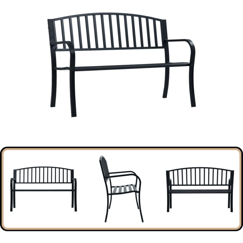 Banc de jardin Noir 120 cm Acier - Banc De Jardin - Meuble De Jardin - Mobilier De Jardin - Banc Extérieur - Chaise Longue Extérieure