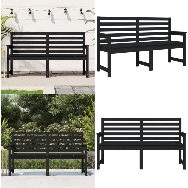 Banc de jardin noir 159,5x48x91,5 cm bois massif de pin - Banc De Jardin - Banc Extérieur - Mobilier De Jardin - Chaise Longue - Meubles De Jardin