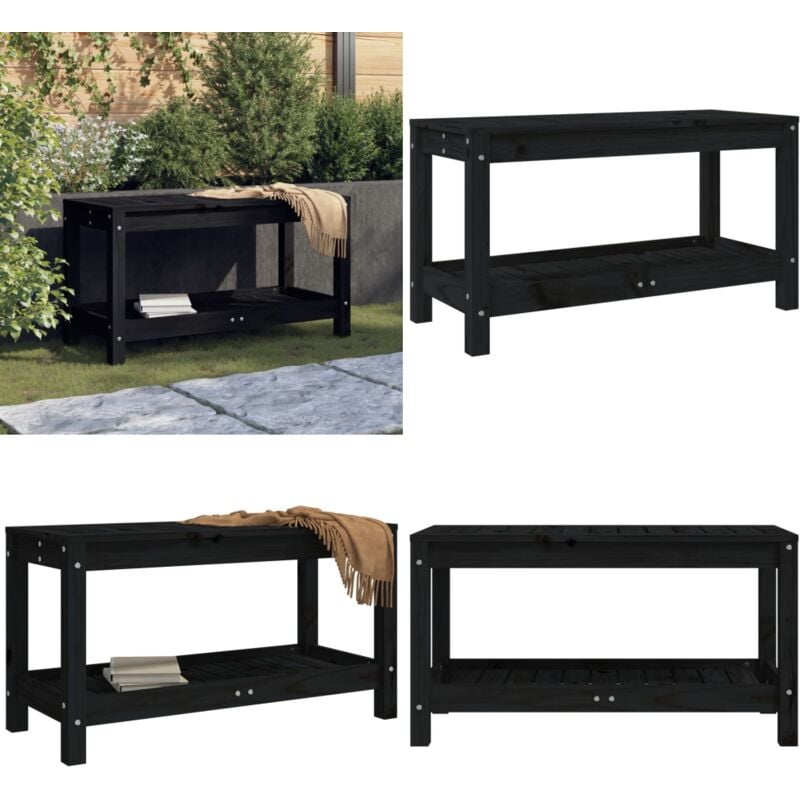 Banc de jardin noir 82,5x35x45 cm bois massif de pin - Banc De Jardin - Banc Extérieur - Mobilier De Jardin - Meubles De Jardin - Banc En Bois - Home
