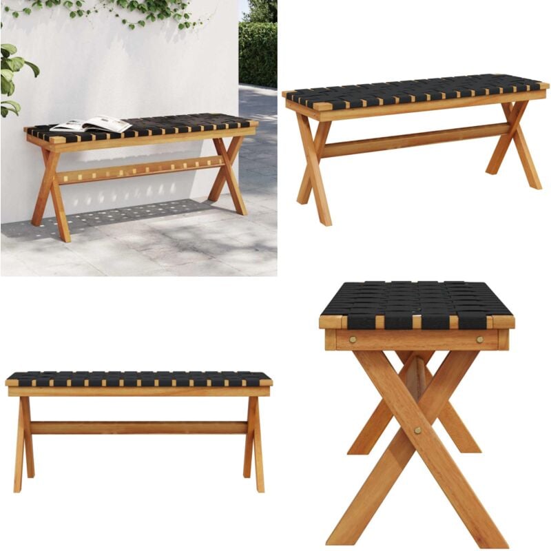 Banc de jardin noir bois massif d'acacia et tissu - Banc De Jardin - Mobilier De Jardin - Banc Extérieur - Chaise De Jardin - Acacia Massif - Home &