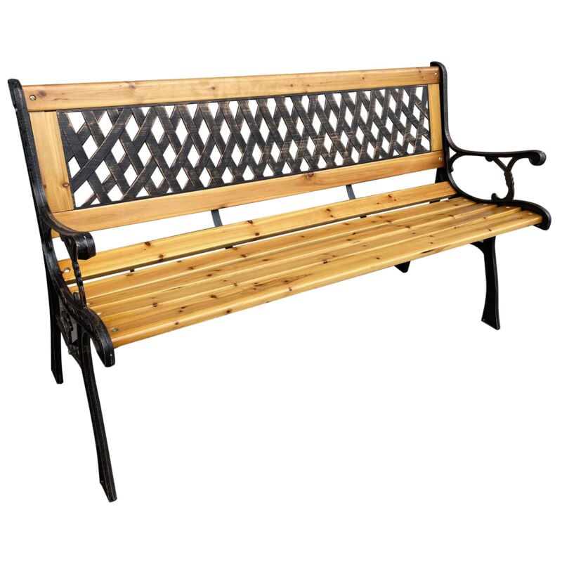 Banc de Jardin Noir mirt avec Bois laqué et Pieds en fonte, Largeur 127 cm