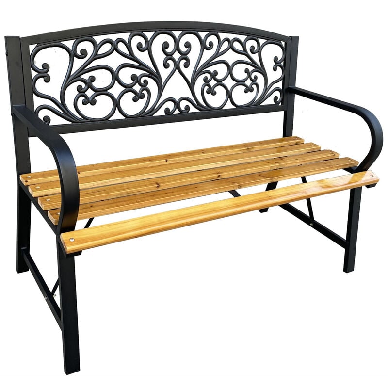 Banc de Jardin Noir nerina avec Bois laqué et Pieds en fonte, Largeur 118 cm