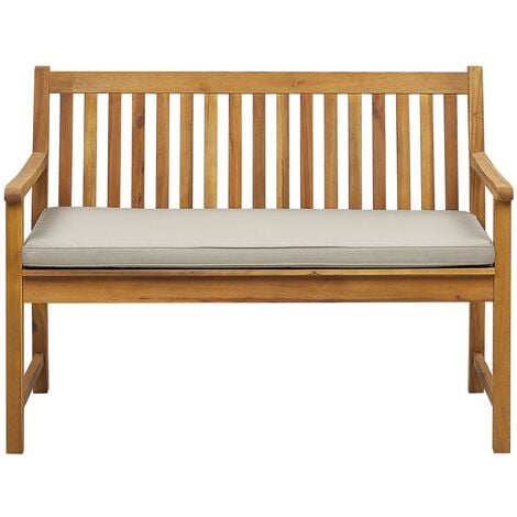 Banc de Jardin ou Terrasse 120 cm en Bois d'Acacia avec Coussin Taupe Matières Durables et Faciles d'Entretien Design Traditionnel - Bois clair