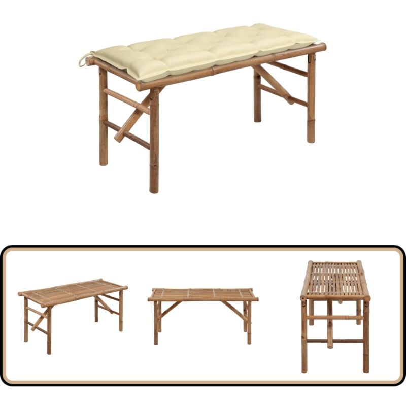 Banc de jardin pliable avec coussin 118 cm Bambou - Banc De Jardin - Banc Pliable - Mobilier De Jardin - Meubles De Jardin - Banc En Bambou