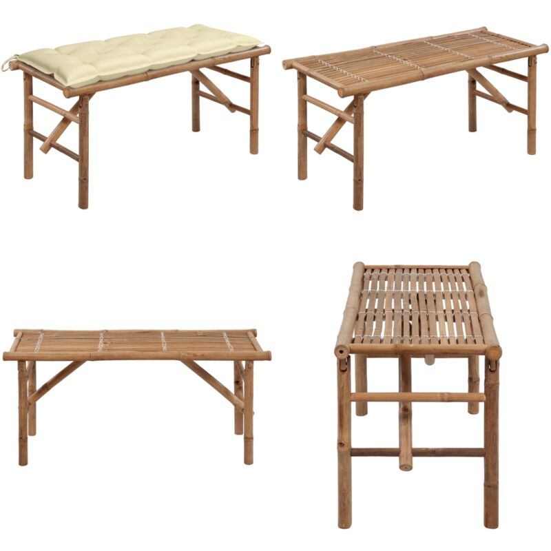 Banc de jardin pliable avec coussin 118 cm Bambou - Banc De Jardin - Banc Pliable - Mobilier De Jardin - Meubles De Jardin - Banc En Bambou - Home &