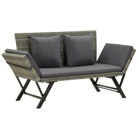 Banc de jardin polyester et résine tressée gris Risto