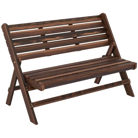 Banc de jardin pour 2 personnes, style rustique, pliable, en bois naturel, 122 x 63 x 83 cm, surface carbonisée