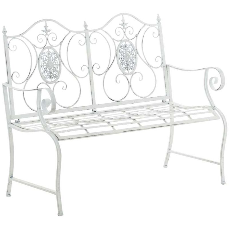 Banc de jardin style romantique en fer finement détaillé dans diverses couleurs colore : Blanc antique