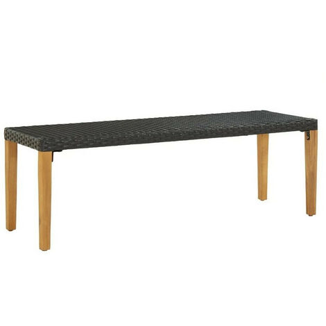 Banc de jardin résine tressée noire et pieds acacia Lakt 80cm