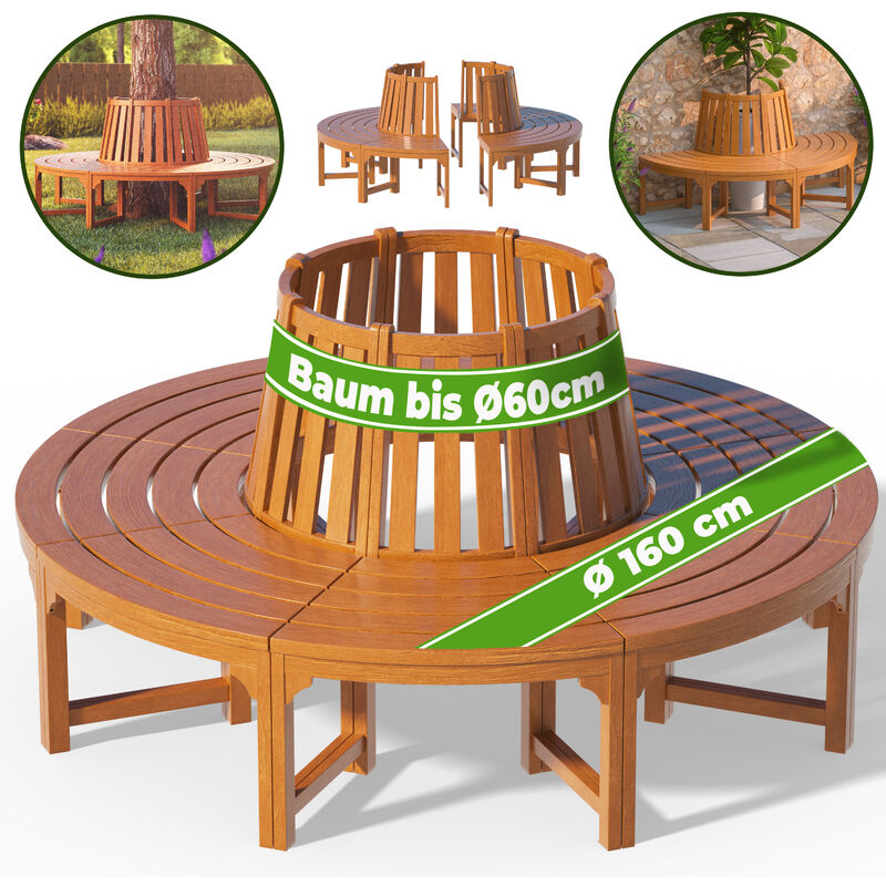 Banc de jardin rond ø 160cm en bois d'eucalyptus Certifié fsc® robuste banc circulaire tour d'arbre banquette ronde