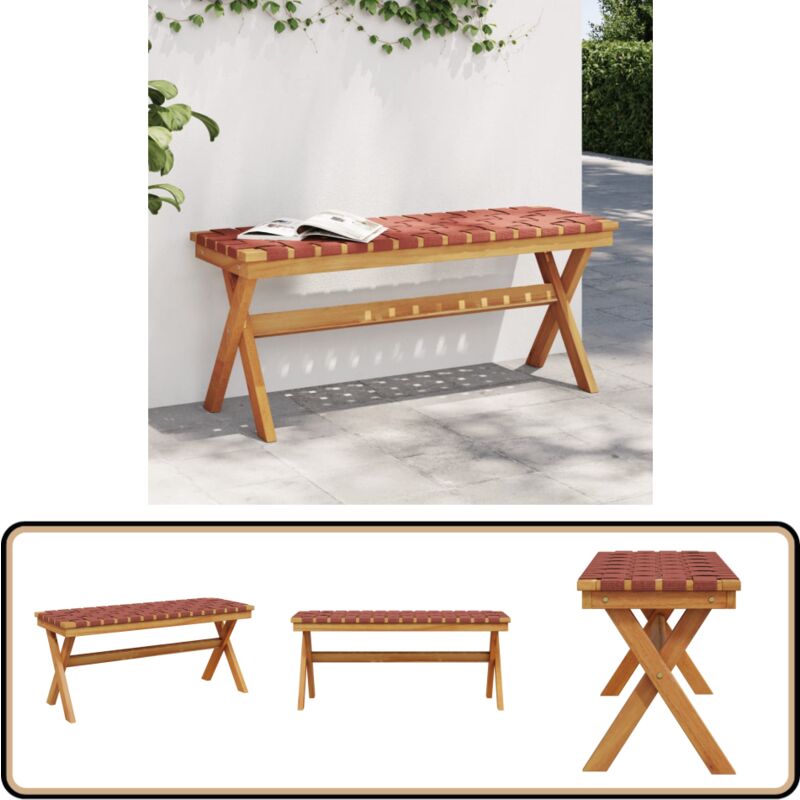 Banc de jardin rouge bois massif d'acacia et tissu - Banc De Jardin - Mobilier De Jardin - Banc Extérieur - Chaise De Jardin - Acacia Massif