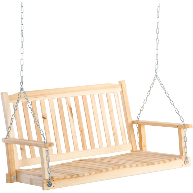 Banc de jardin suspendu en bois massif 117x69x60cm, siège pour deux personnes, bois