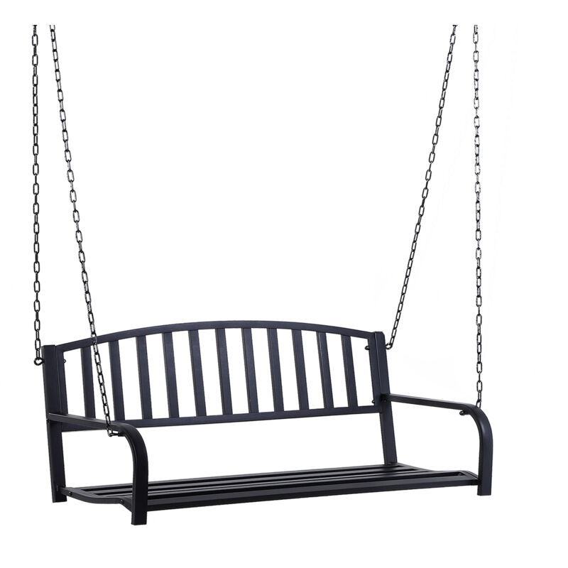 Banc de jardin suspendu en métal 127x60x53cm, siège pour deux personnes, noir