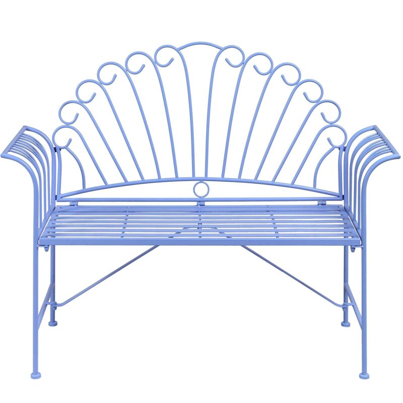 Banc de Jardin Vintage en Métal avec Accoudoirs Évasés 2 Places Bleu Clair Cavinia