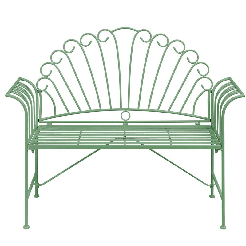 Banc de Jardin Vintage en Métal avec Accoudoirs Évasés 2 Places Vert Cavinia