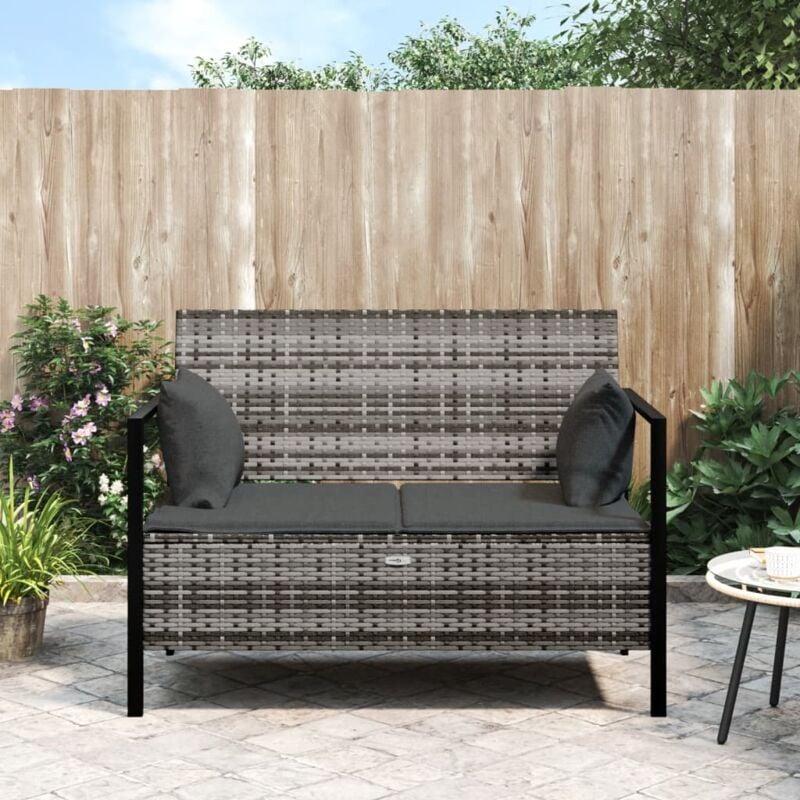 Banc de jardin,Banquette de jardin à 2 Places avec Coussins Gris Résine Tressée CFW81304