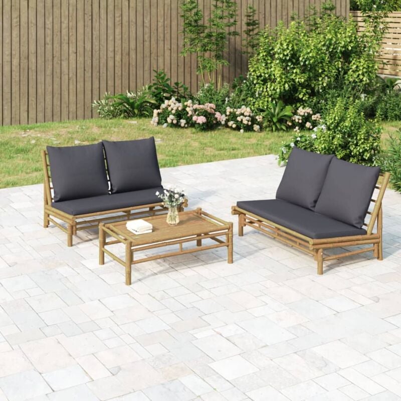 Banc de jardin,Banquette de jardin avec coussins gris foncé bambou CFW31424