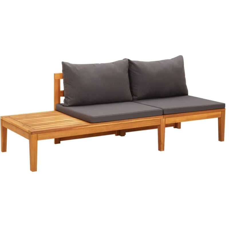 Banc de jardin,Banquette de jardin avec table avec coussins gris foncé Teck solide CFW95344