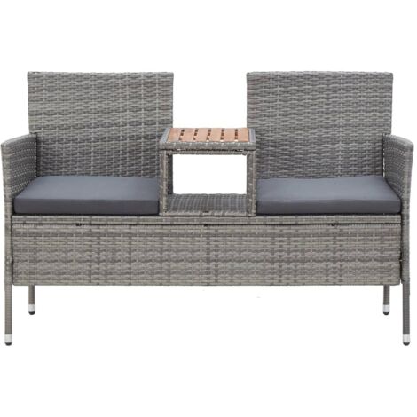 Banc de jardin，Banquette de jardin，Chaise 2 places et table à thé 143 cm poly rotin gris CFW30187
