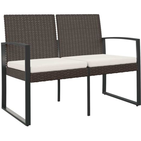 Banc de jardin，Banquette de jardin，Chaise à 2 places avec coussins marron PP rotin CFW18763