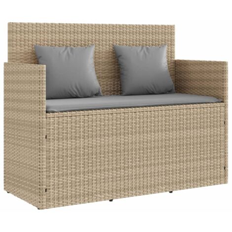 Banc de jardin，Banquette de jardin，Chaise avec coussins beige résine tressée CFW59656