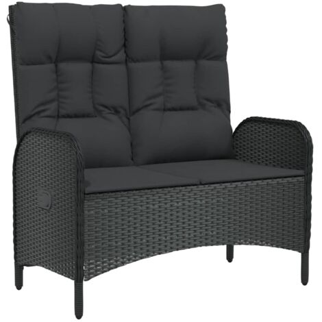 Banc de jardin，Banquette de jardin，Chaise inclinable avec coussins 107 cm Poly rotin Noir CFW85083