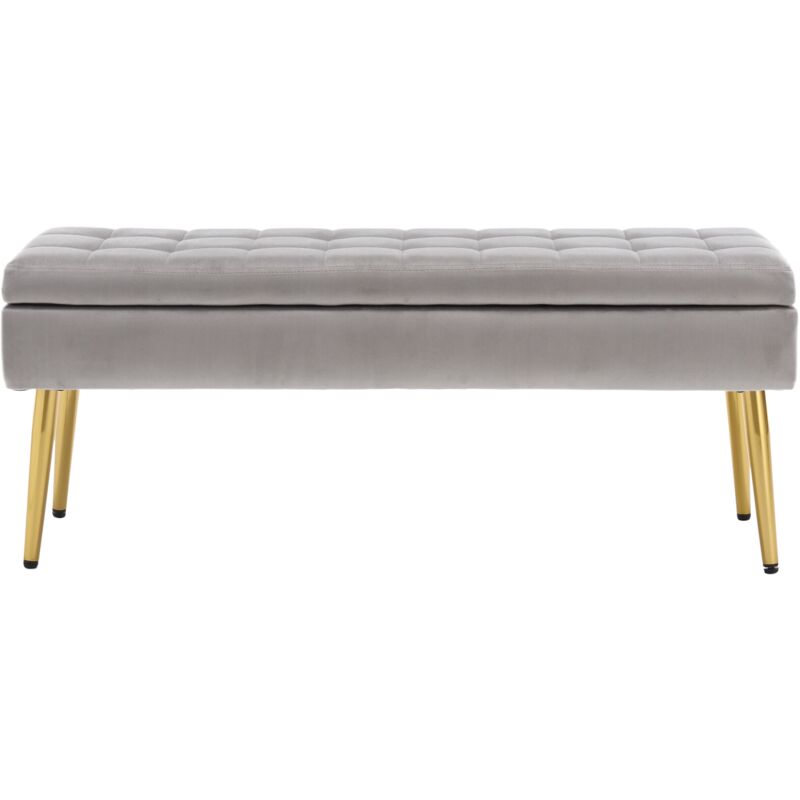 Banc de lit avec coffre et pieds en métal, bout de lit en velours pour chambre à coucher, gris