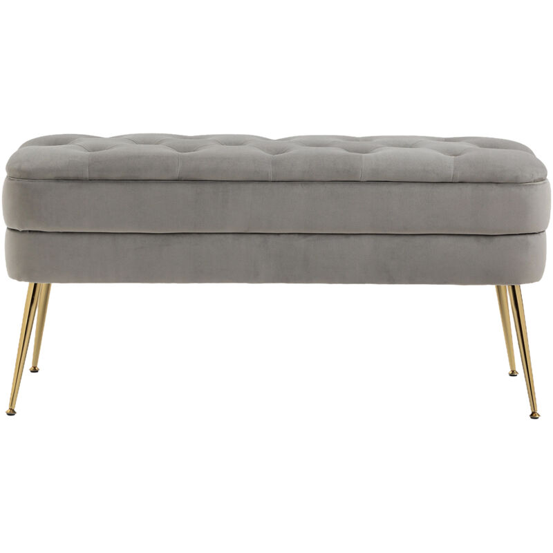 Banc de lit coffre en velours, bout de lit tissu matelassé pour chambre à coucher, gris