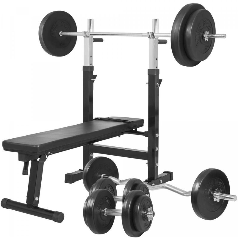 Gorilla Sports - Banc de musculation GS006 + Set d'haltères 97,5 kg