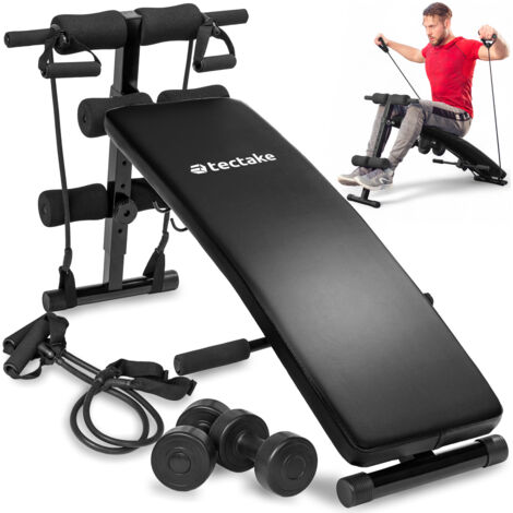 Tectake – Banc de musculation réglable 129 x 55 x 70 cm – Avec haltères et bandes d’extension – Confort rembourré pour entraînement intensif