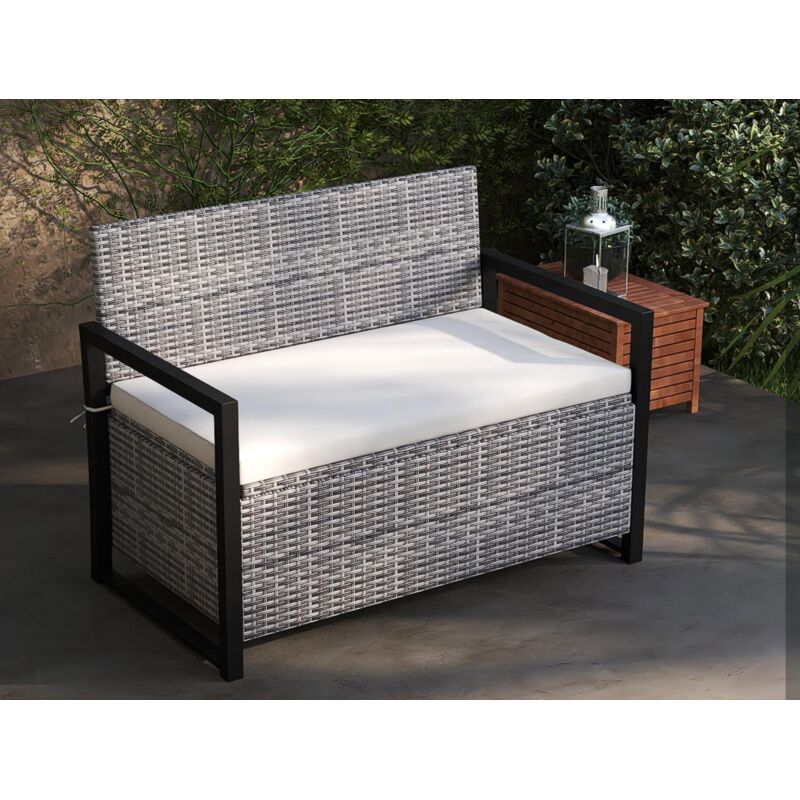 Costway - Banc de Patio avec Rangement Intégré & Coussin, Canapé-Lit d'Extérieur en Rotin, Cadre Métallique & Doublure Protectrice, 62x117x85CM, Gris Costway - Banc de Patio avec Rangement Intégré & Coussin, Canapé-Lit d'Extérieur en Rotin, Cadre Métallique & Doublure Protectrice, 62x117x85CM, Gris