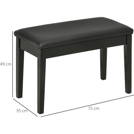 Banc de piano, banc de piano pour 1 personne, rembourré, pieds en bois, noir