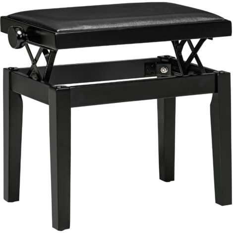 Banc de piano , chaise de piano, hauteur réglable, élégant, finition brillante, similicuir et bois d'hévéa, noir, 63 x 33 x 56 cm