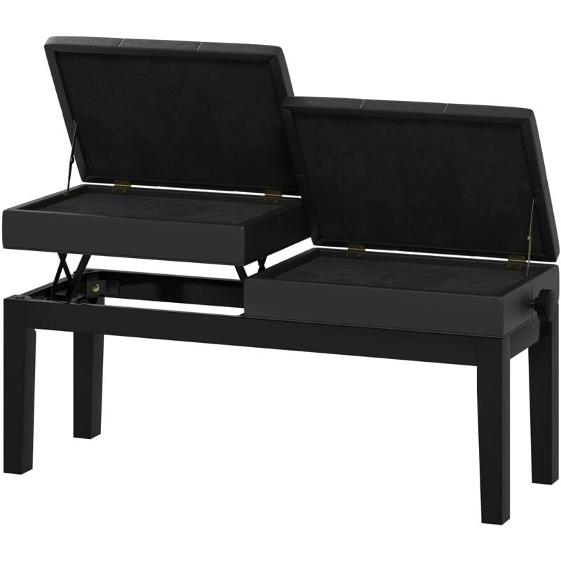 Banc de piano réglable en hauteur - tabouret de piano avec rangement - bois assise pu capitonné noir