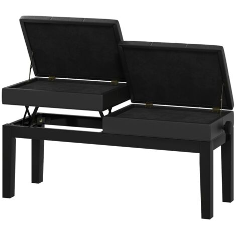 Banc de piano réglable hauteur avec rangement charge 220 KG cuir synthétique noir 105x37x48-58 cm.