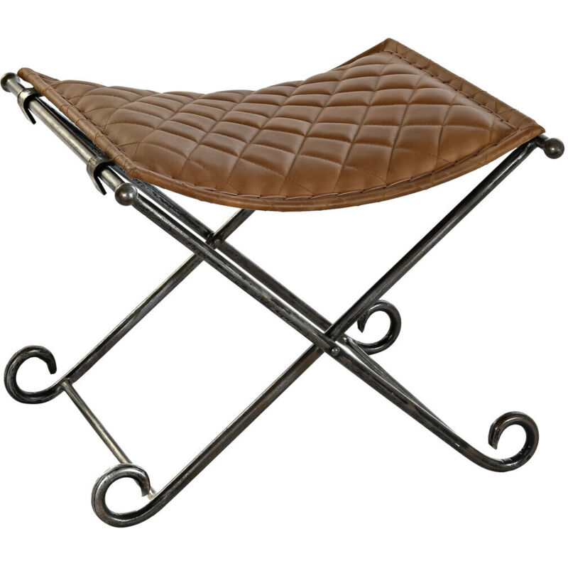 Banquette Cuir Métal 53X45X44 Marron