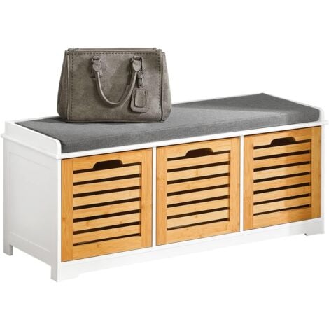 Banc de Rangement 105×35×43 cm avec Assise Confort, 3 Cubes Bambou Naturel – Meuble d’Entrée Contemporain, Montage Facile, Anti‑Dérapant, Capacité 120 kg, SoBuy FSR23‑WN