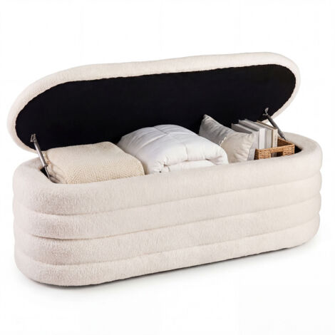 Banc de Rangement 108L, Banc Rembourré en Tissu avec 2 Vérins à Gaz de Sécurité, Tabouret de Bout de Lit, Coffre à Ouverture Supérieure pour Entrée