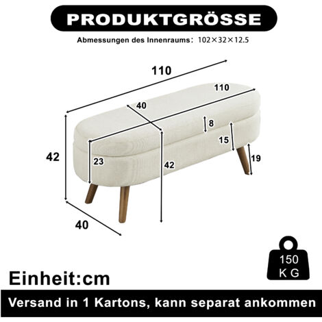 Banc de rangement 110 cm housse en chenille confortable. Idéal pour ranger les chaussures dans la chambre,le couloir et le salon.