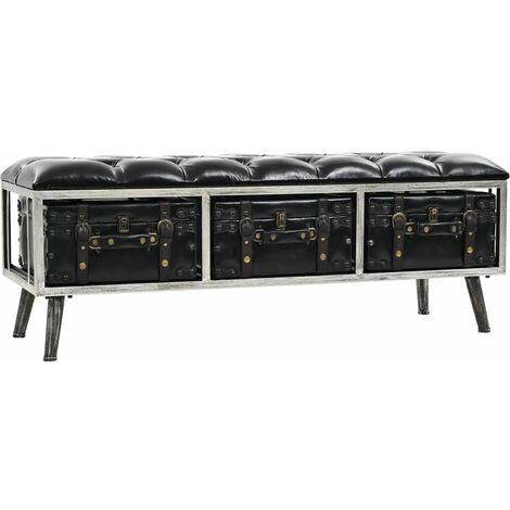 Set de banc de rangement en simili cuir Noir