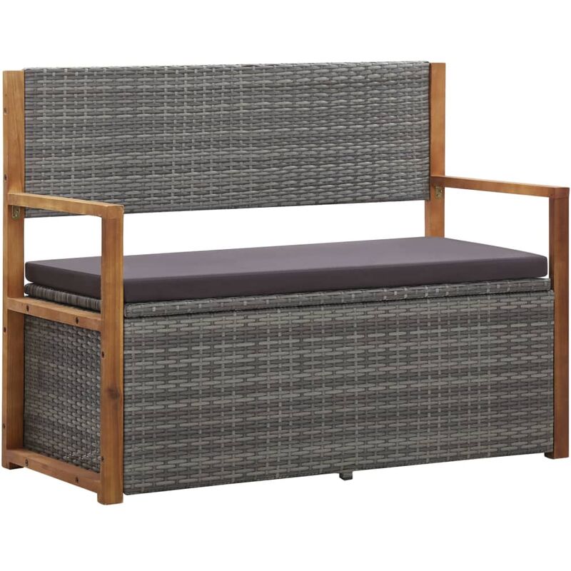 Banc de rangement 110 cm Résine tressée et bois d'acacia Gris