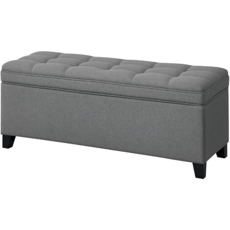 Banc de rangement 112L banquette bout de lit en tissu de lin, siège capitonné, 120 x 40 x 48 cm, gris foncé