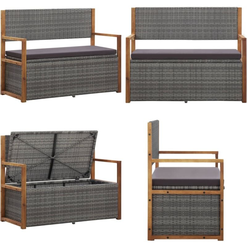 Vidaxl - Banc de rangement 115 cm Résine tressée et bois d'acacia Gris - Banc De Jardin - Mobilier De Jardin - Banc De Rangement - Résine Tressée