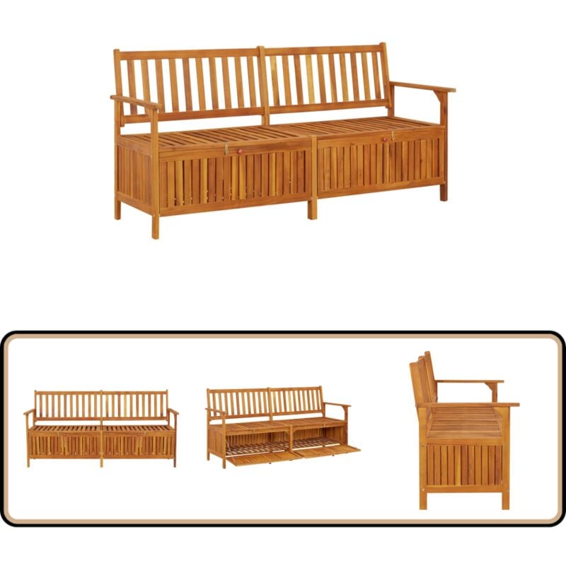 Banc de rangement 170 cm Bois d'acacia solide - Banc De Jardin - Meuble De Jardin - Rangement Exterieur - Acacia Massif - Banc Coffre
