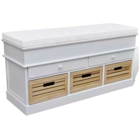 Banc de rangement 5 tiroirs bois paulownia massif Mounira