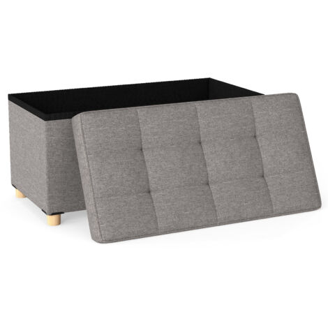 Banc de Rangement 76 cm en Tissu Lin avec Plateau et Pieds en Bois d'Hévéa, Coffre de Rangement Rembourré pour Petits Espaces, Charge 160KG