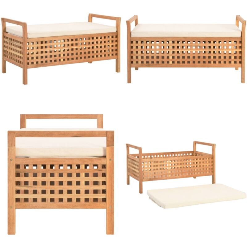 Banc de rangement 93x49x49 cm Bois de noyer massif - Banc Coffre - Banc Rangement - Banc Entrée - Meuble Rangement - Mobilier Salon - Home & Living