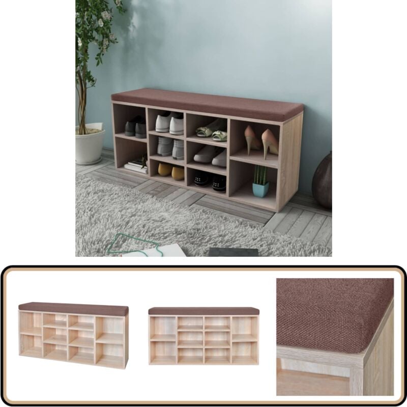 Banc de rangement à chaussures 10 compartiments Couleur chêne - Banc à Chaussures - Banc Coffre - Rangement Chaussures - Meubles Entrée