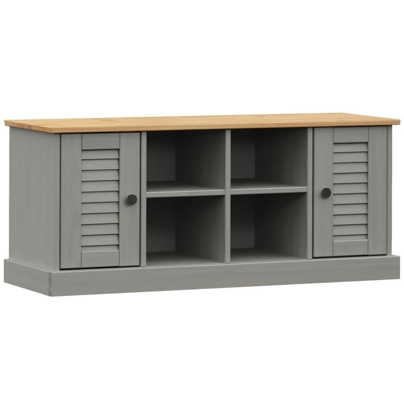 Banc de rangement à chaussures avec 4 compartiments et 2 petites armoires 106 x 35 x 45 cm en bois de pin gris DEC024963